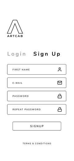 Artcab sign-up screen