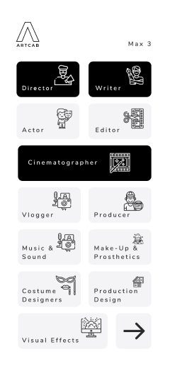 Artcab onboarding — select up to three roles
