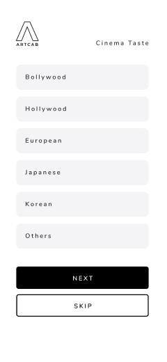 Artcab onboarding — choose your cinema taste
