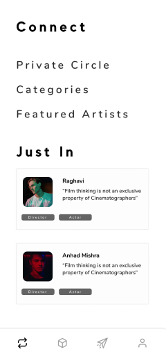 Artcab connect home — private circle, categories and featured artists