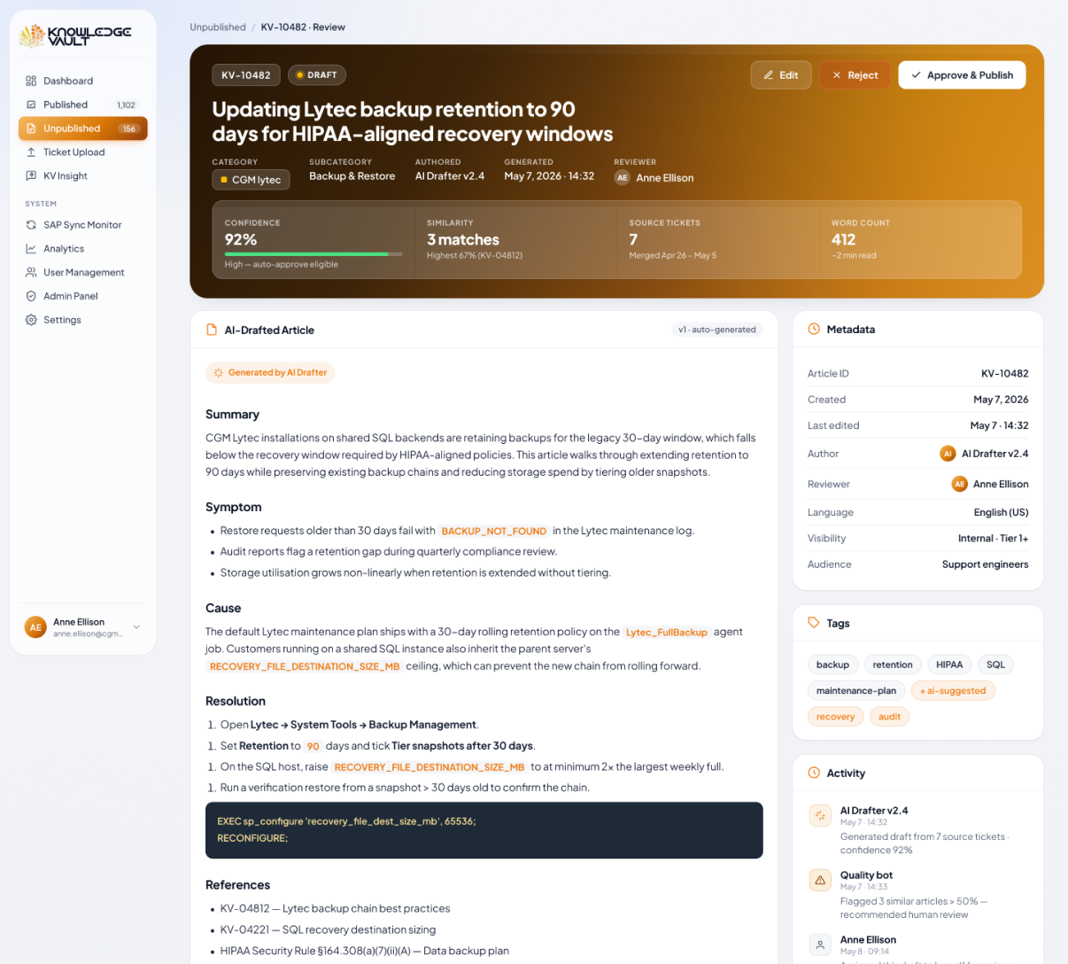 Article review — confidence, source tickets and similar articles