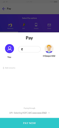 Mobitino select SIM for payment