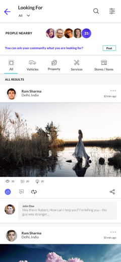 Mobitino explore home feed — stores, people and buzz