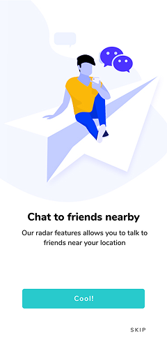 Mobitino onboarding — chat to friends nearby