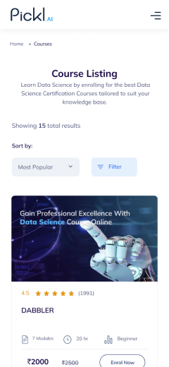 Pickl.AI mobile course listing