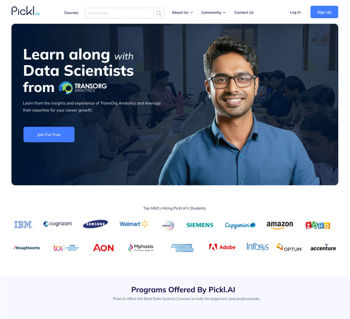 Pickl.AI homepage — data science programs and hiring partners