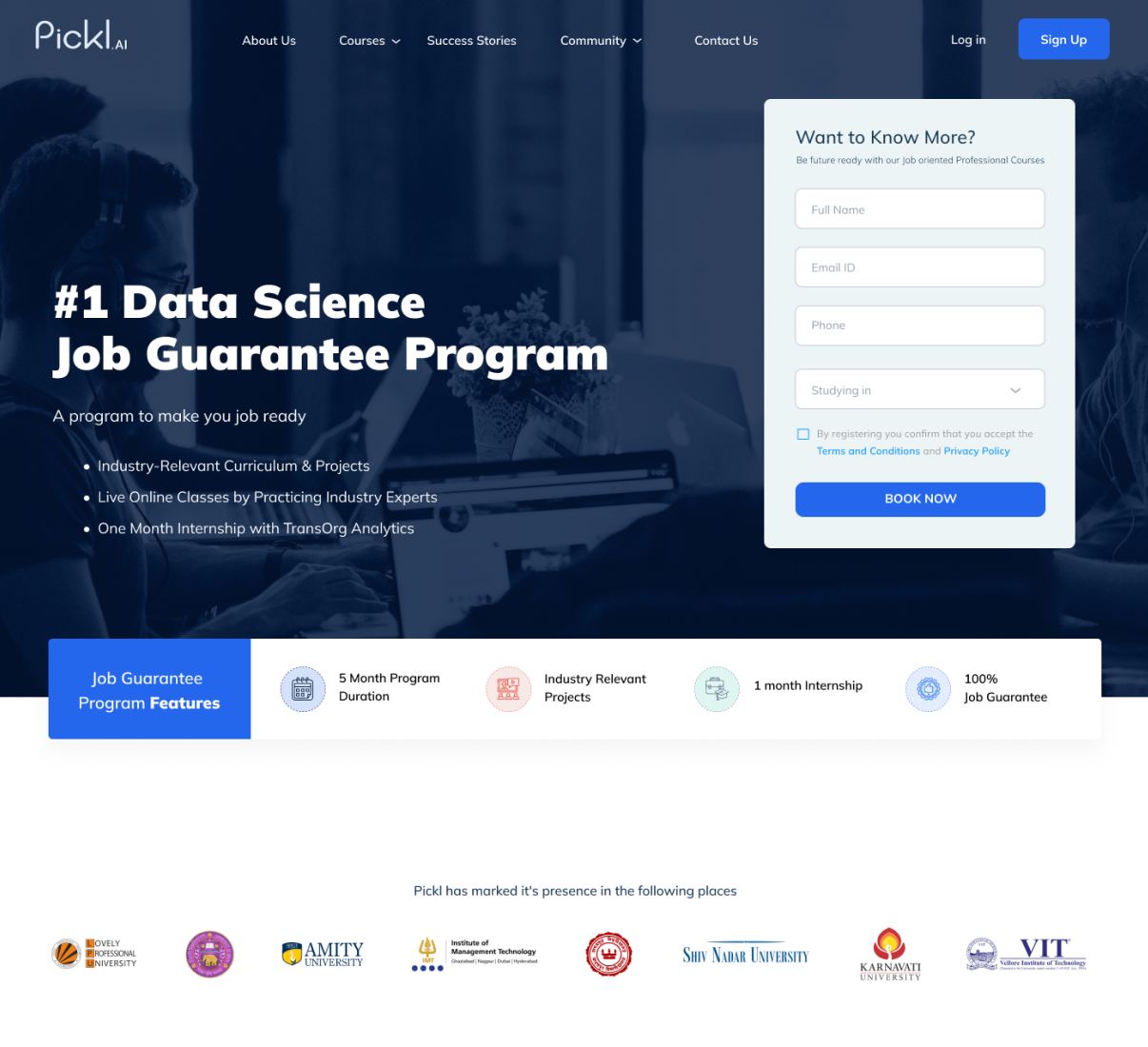 Pickl.AI Job Guarantee Program landing page