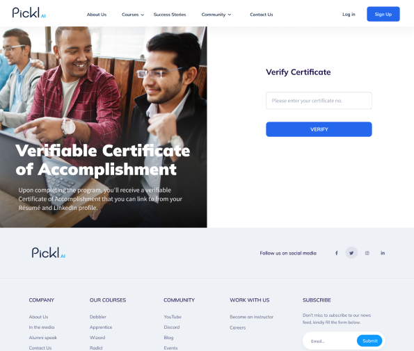 Pickl.AI verify certificate page