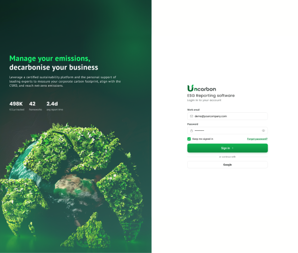 Uncarbon sign-in — ESG reporting software