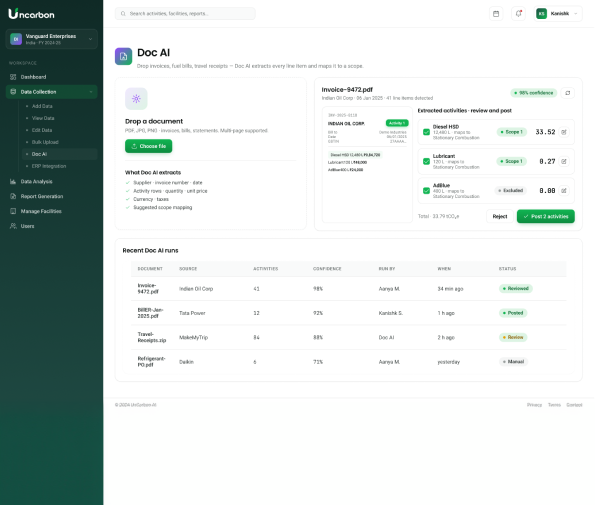 Uncarbon Doc AI — extract activity from invoices